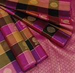 Load image into Gallery viewer, Classic Glow Fuchsia Pink Checker 2gm Zari Elegance Kanchipuram Handloom Silk Saree SS28652
