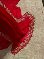 Load image into Gallery viewer, Classic Chilly Red Pearl Sequins Handwork Satin Organza Silk Saree SS20624

