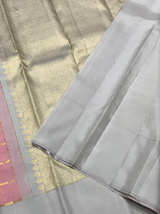 Classic Pink & Grey 2gm Zari Kanchipuram Handloom Silk Saree SS25931