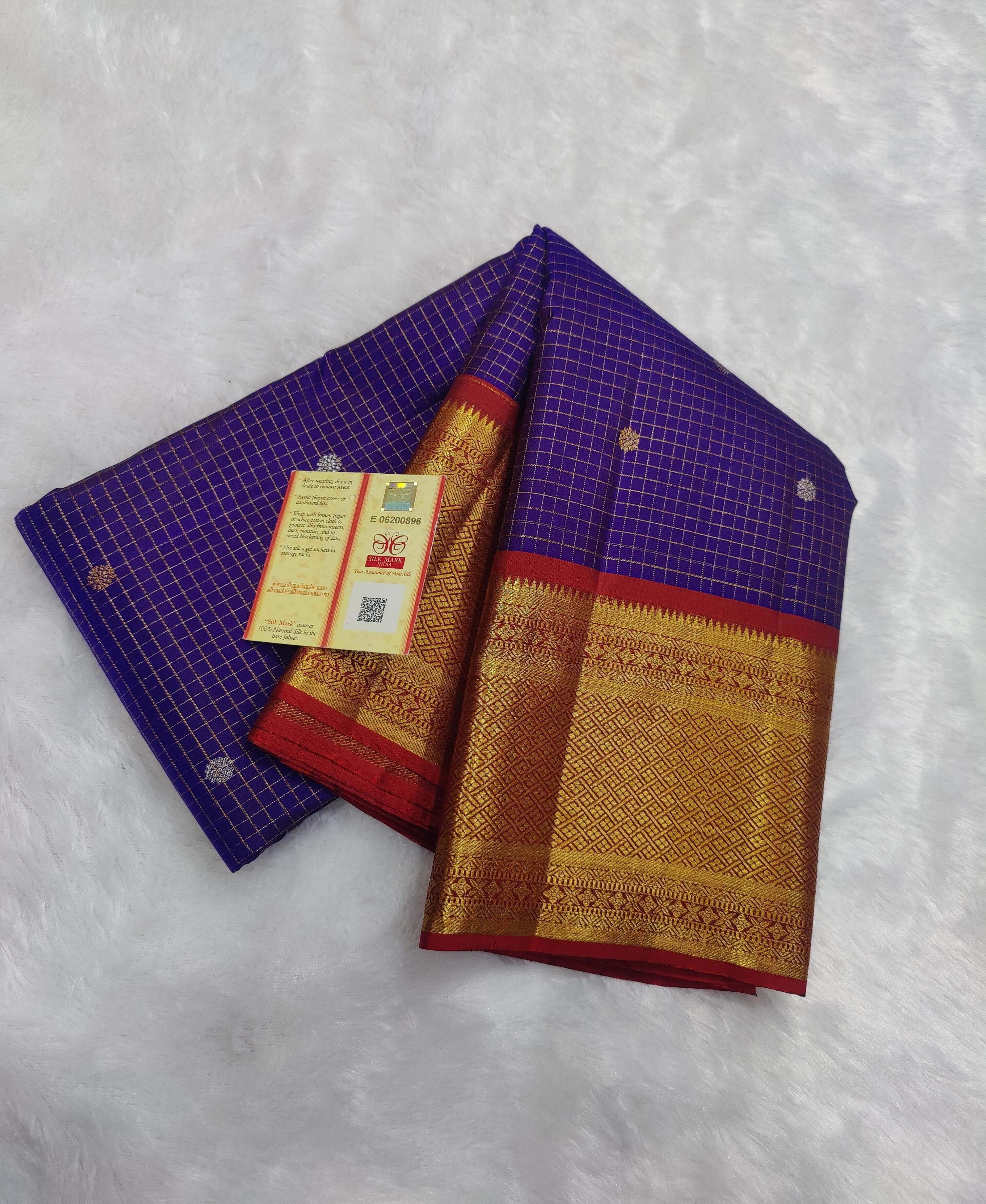 Classic Violet & Brick Red Kanchipuram Handloom Silk Saree SS26252