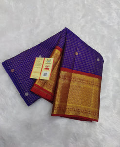 Classic Violet & Brick Red Kanchipuram Handloom Silk Saree SS26252