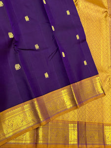 Classic Violet & Mustard 2gm Zari Elegance Kanchipuram Handloom Silk Saree SS24697