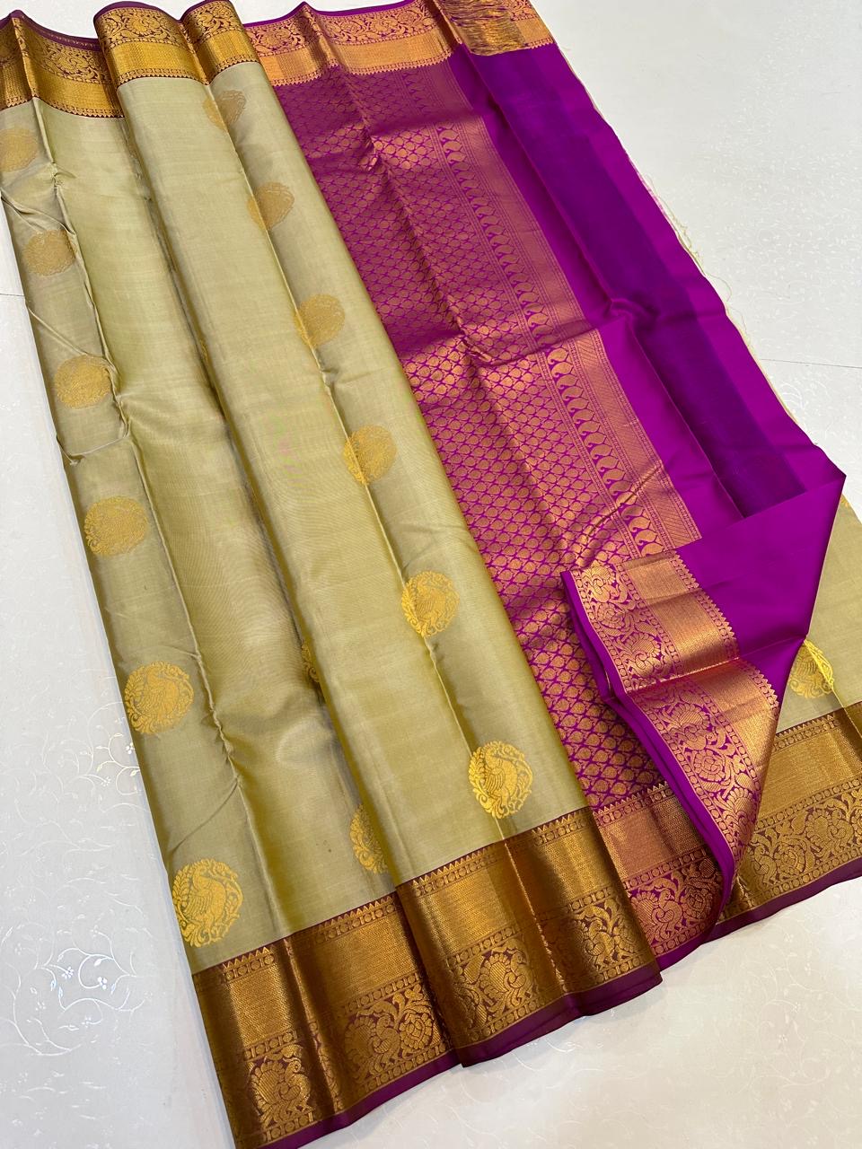 Classic Beige & Fuchsia Pink Elegance Handloom Silk Saree SS23573