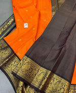 Load image into Gallery viewer, Classic Mandarin Orange &amp; Black Elegance Kanchipuram Handloom Silk Saree SS24437
