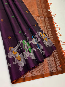 Classic Violet & Mustard Elegance Handloom Soft Silk Saree SS26123