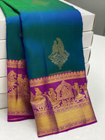 Load image into Gallery viewer, Classic Peacock Blue &amp; Fuchsia Pink 1gm Zari Elegance Kanchipuram Handloom Silk Saree SS24383
