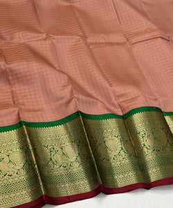Classic Dusky Rose &  Dark Green 1gm Zari Elegance Kanchipuram Handloom Silk Saree SS25158