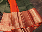 Load image into Gallery viewer, Classic Dark Green &amp; Orange Bridal Elegance Kanchipuram Handloom Silk Saree SS26695

