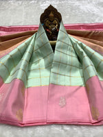 Load image into Gallery viewer, Classic Pastel Sea Green &amp; Baby Pink 2gm Zari Kanchipuram Handloom Silk Saree SS25928
