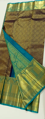 Load image into Gallery viewer, Classic Coffee Brown &amp; Peacock Green 2gm Zari Bridal Elegance Kanchipuram Handloom Silk Saree SS23943
