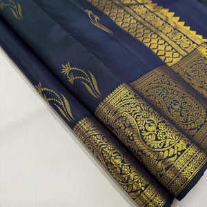 Classic Midnight Blue 1gm Zari Bridal Elegance Kanchipuram Handloom Silk Saree SS26496