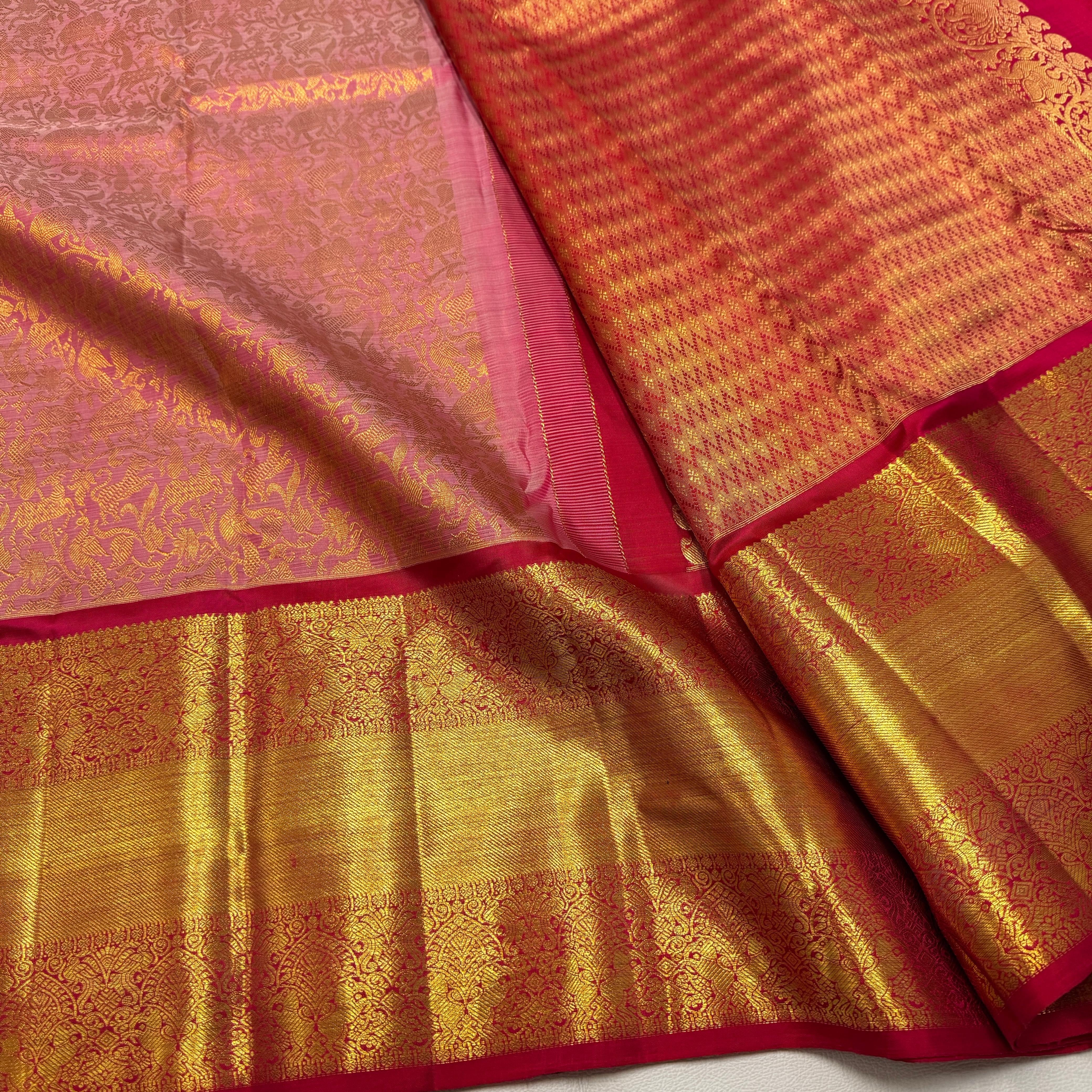 Classic Rose & Red 1gm Zari Bridal Elegance Kanchipuram Handloom Silk Saree SS26495
