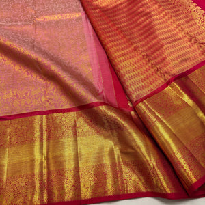 Classic Rose & Red 1gm Zari Bridal Elegance Kanchipuram Handloom Silk Saree SS26495