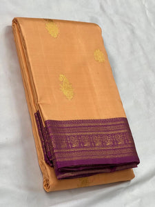 Classic Dusky Cream & Plum 2gm Zari Elegance Kanchipuram Handloom Silk Saree SS24129