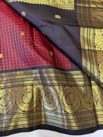 Load image into Gallery viewer, Classic Rust Brick Brown &amp; Black Elegance Kanchipuram Handloom Silk Saree SS27163

