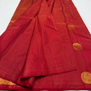 Classic Crimson Red 1gm Zari Vaira Oosi Checks Elegance Kanchipuram Handloom Silk Saree SS24470