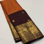 Load image into Gallery viewer, Classic Burnt Orange &amp; Dark Espresso Brown 2gm Zari Vaira Oosi Checks Elegance Kanchipuram Handloom Silk Saree SS27264
