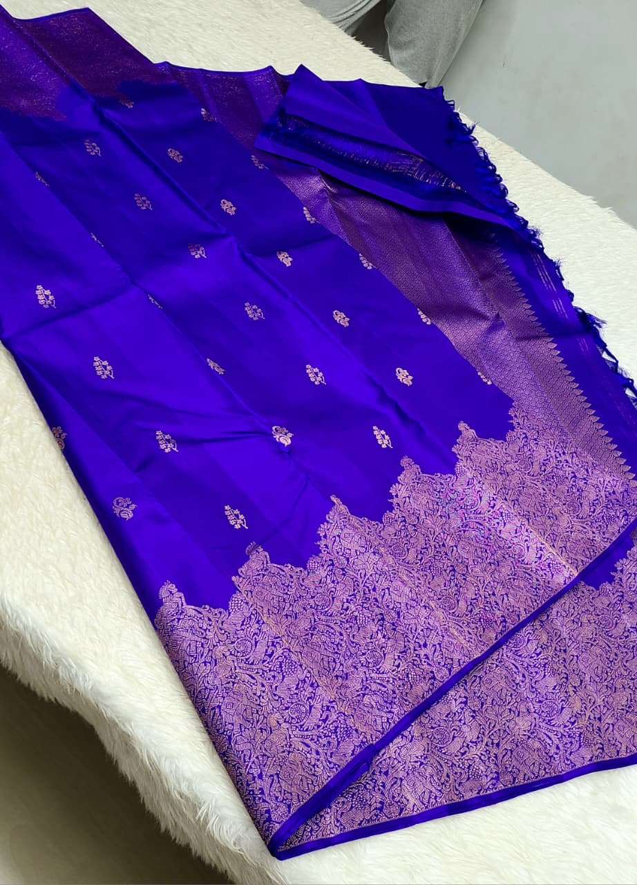 Classic Royal Blue 2gm Zari Kanchipuram Handloom Silk Saree SS26387