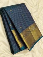 Load image into Gallery viewer, Classic Imperial Blue 2gm Zari Vaira Oosi Checks Elegance Kanchipuram Handloom Silk Saree SS24739
