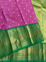 Load image into Gallery viewer, Classic Vadamalli &amp; Jade Green 2gm Zari Beldari Checks Elegance Kanchipuram Handloom Silk Saree SS24610
