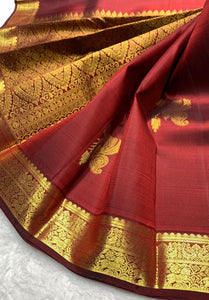 Classic Brick Orange 2gm Zari Bridal Elegance Kanchipuram Handloom Silk Saree SS25566