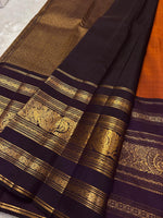 Load image into Gallery viewer, Classic Burnt Orange &amp; Dark Chocolate Elegance Kanchipuram Handloom Silk Saree SS24538
