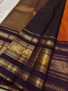 Classic Burnt Orange & Dark Chocolate Elegance Kanchipuram Handloom Silk Saree SS24538