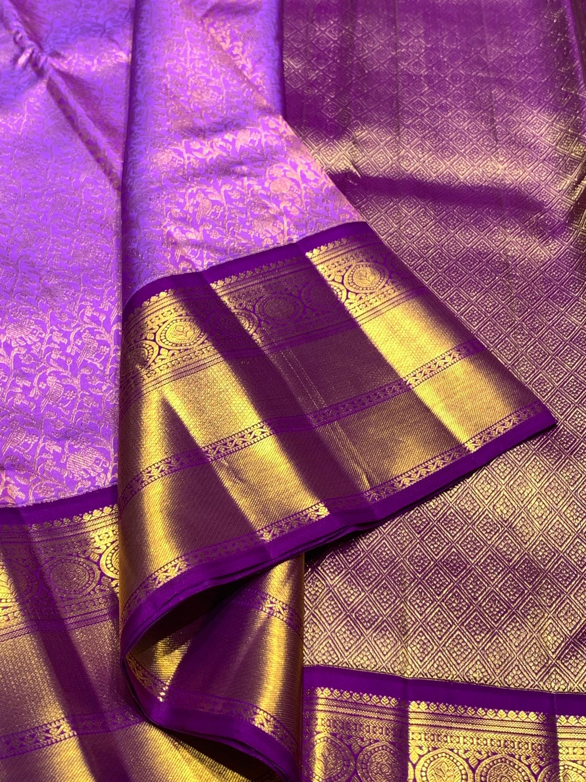 Classic Lavender 2gm Zari Elegance Kanchipuram Handloom Silk Saree SS25273