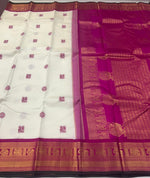 Load image into Gallery viewer, Classic Dreamy White &amp; Floral Pink 2gm Zari Elegance Kanchipuram Handloom Silk Saree SS27175
