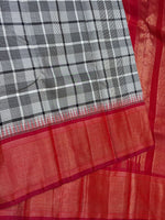 Load image into Gallery viewer, Classic White Checker &amp; Deep Pink Madras Multichecker Elegance Kanchipuram Handloom Silk Saree SS27371
