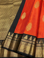 Load image into Gallery viewer, Classic Brick Orange &amp; Charcoal Black 2gm Zari Elegance Kanchipuram Handloom Silk Saree SS24604
