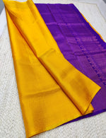 Load image into Gallery viewer, Classic Golden Yellow &amp; Violet Elegance Handloom Silk Saree SS23240
