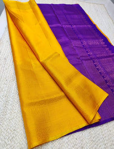 Classic Golden Yellow & Violet Elegance Handloom Silk Saree SS23240