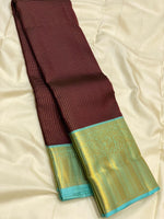 Load image into Gallery viewer, Classic Dark Chocolate &amp; Ice Blue 1gm Zari Vaira Oosi Checks Elegance Kanchipuram Handloom Silk Saree SS25497
