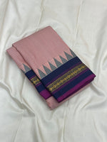 Load image into Gallery viewer, Classic Pearl Pink &amp; Navy Blue 1gm Zari Vintage Thread Checks Korvai Kanchipuram Handloom Silk Saree SS26896

