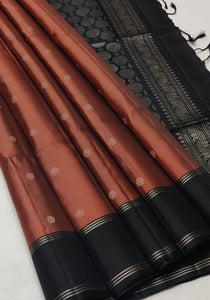 Classic Brick Red & Black Elegance Handloom Soft Silk Saree SS25545
