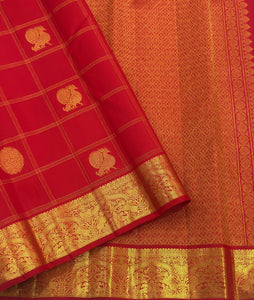 Classic Scarlet Red 1gm Zari Kanchipuram Handloom Silk Saree SS25645