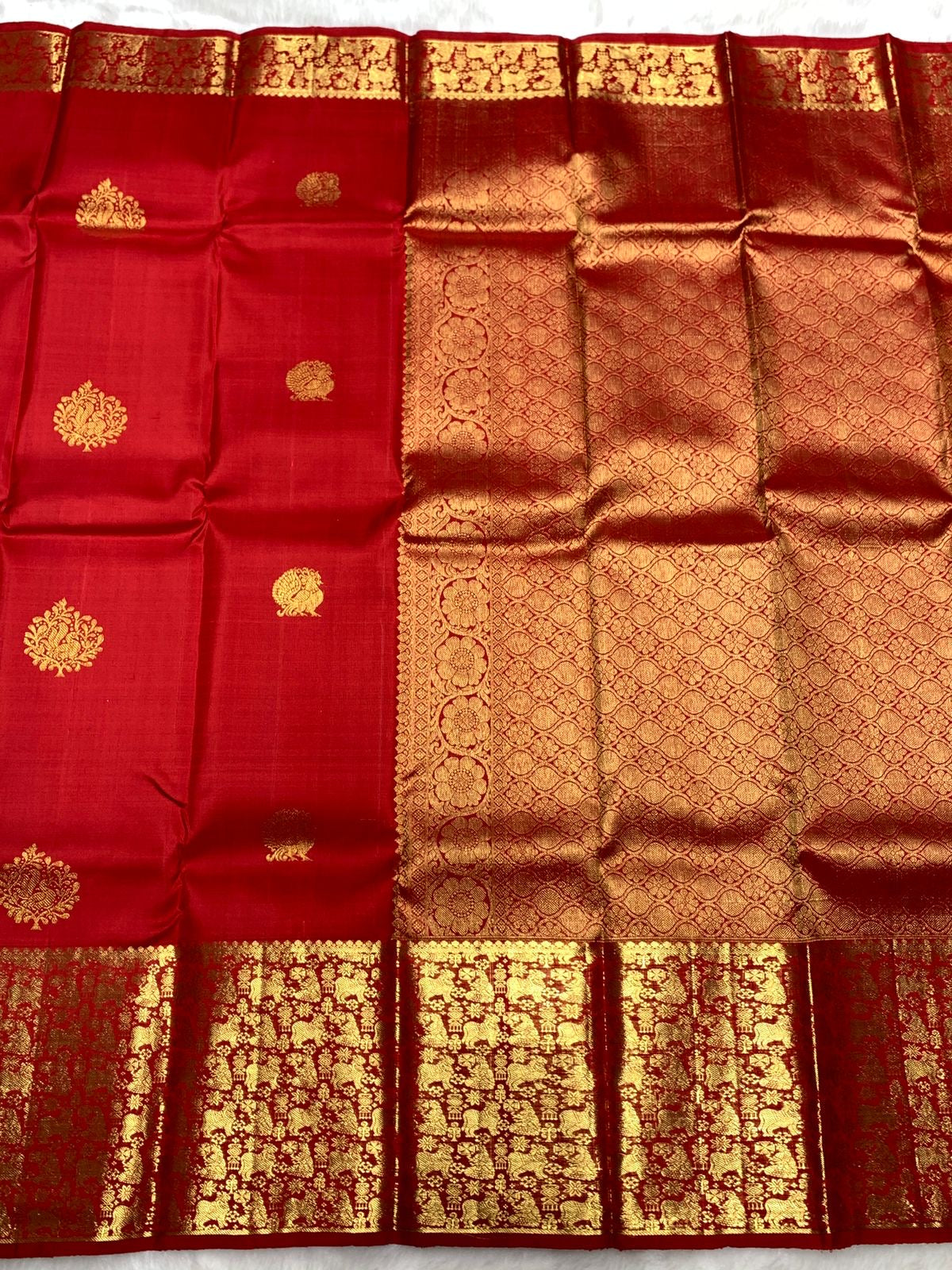 Classic Carmine Red 2gm Zari Bridal Elegance Kanchipuram Handloom Silk Saree SS25766