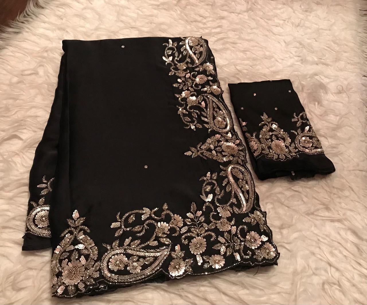 Classic Charcoal Black Elegance Satin Organza Silk Saree SS26048