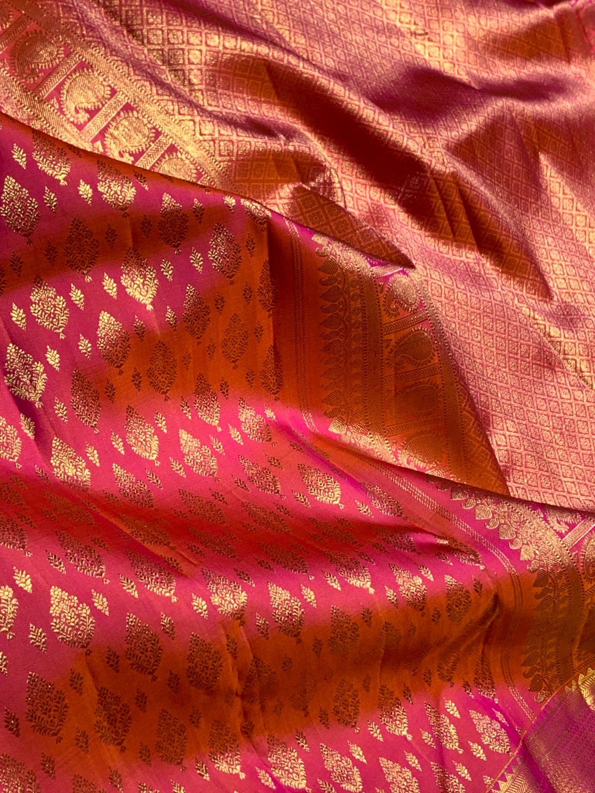 Classic Pinkish Orange 2gm Zari Bridal Elegance Kanchipuram Handloom Silk Saree SS25983