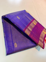 Load image into Gallery viewer, Classic Cornflower Blue &amp; Purple Elegance Kanchipuram Tissue Handloom Silk Saree SS25378
