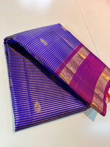 Classic Cornflower Blue & Purple Elegance Kanchipuram Tissue Handloom Silk Saree SS25378