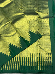 Classic Gold & Green Temple 2gm Zari Kanchipuram Handloom Silk Saree SS25979