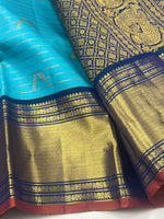 Load image into Gallery viewer, Classic Sky Blue &amp; Imperial Blue 2gm Zari Bridal Elegance Kanchipuram Handloom Silk Saree SS27265
