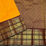Load image into Gallery viewer, Classic Mango Yellow &amp; Mahogany Red 2gm Zari Korvai Vaira Oosi Checks Kanchipuram Handloom Silk Saree SS26250
