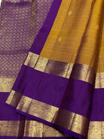 Load image into Gallery viewer, Shimmer Mustard &amp; Aubergine 2gm Zari Vaira Oosi Kanchipuram Handloom Silk Saree SS25586
