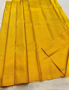 Classic Mango Yellow Edge to Edge 2gm Zari Brocade Bridal Elegance Kanchipuram Handloom Silk Saree SS25763