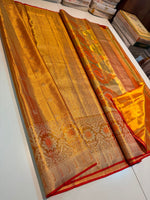 Load image into Gallery viewer, Classic Fiery Orange Gold Bridal Elegance Tissue Kanchipuram Handloom Silk Saree SS27985
