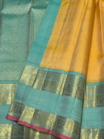 Load image into Gallery viewer, Classic Lemon Yellow &amp; Aqua 2gm Zari Elegance Kanchipuram Handloom Silk Saree SS28281
