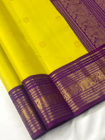 Load image into Gallery viewer, Classic Lemon Yellow &amp; Vadamalli 2gm Zari Elegance Kanchipuram Handloom Silk Saree SS27532
